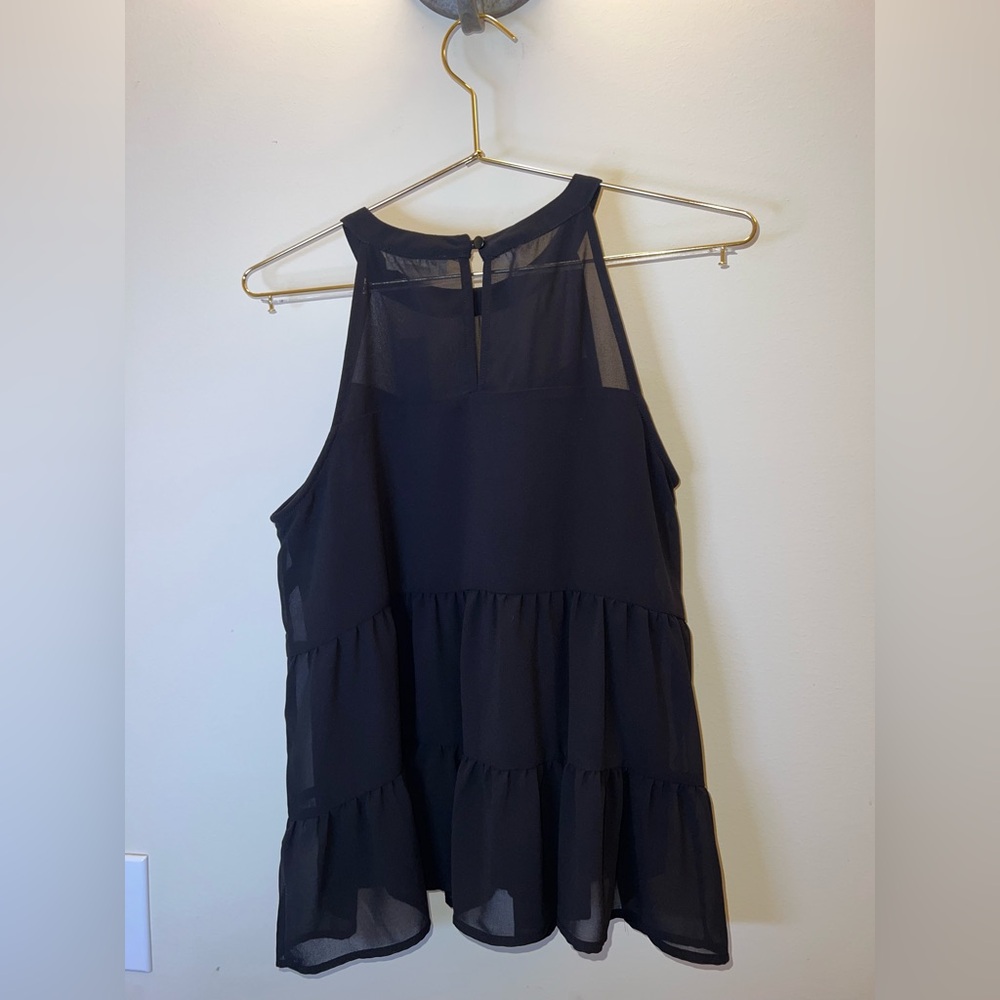 Monteau Black Tiered Chiffon Halter Tank Top Small NWT Sheer Back - Picture 2 of 6